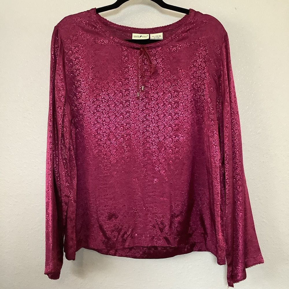 Pink Paisley Medieval Renaissance Fair Whimsical Fairy Flowy Peasant Blouse L